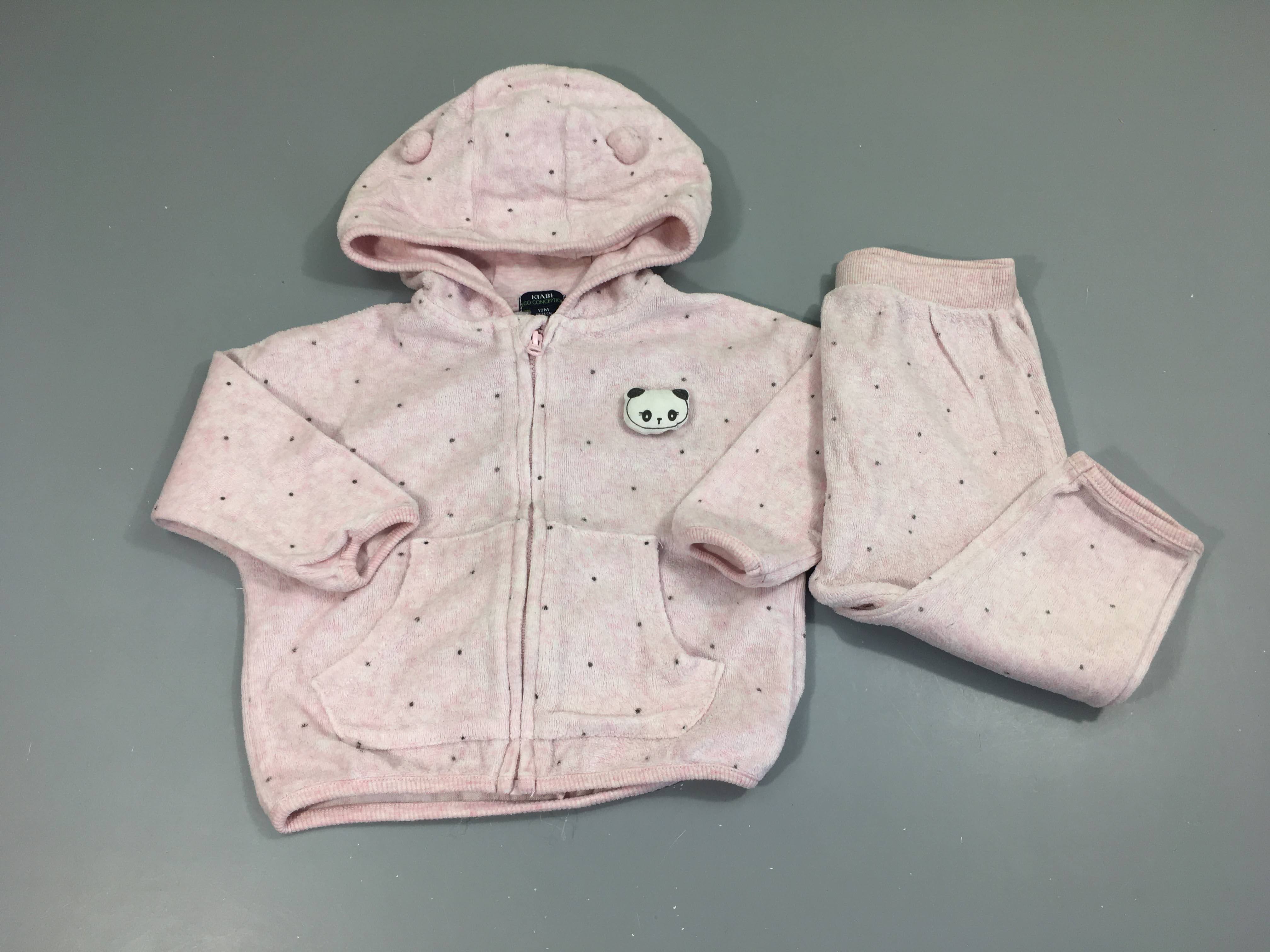 Sweat zippéà capuche velours rose pois + Pantalon
