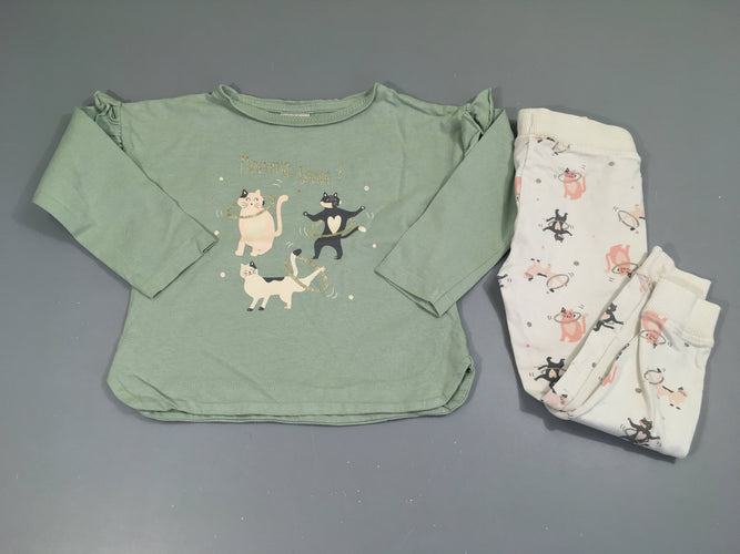 Pyjama 2pcs jersey vert/blanc chats dance, moins cher chez Petit Kiwi