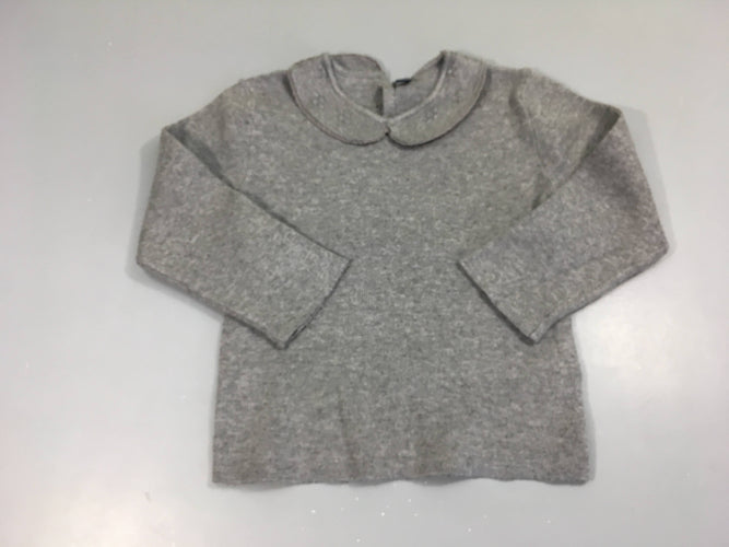 Pull gris chiné col, un peu bouloché, moins cher chez Petit Kiwi