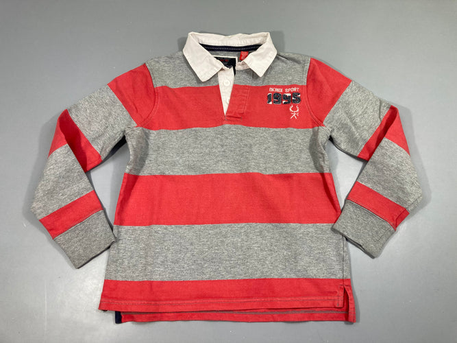 Polo m.l jersey gris chiné rayé orange 1995, un peu bouloché, moins cher chez Petit Kiwi