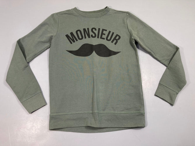 Sweat vert moustache, bouloché, moins cher chez Petit Kiwi