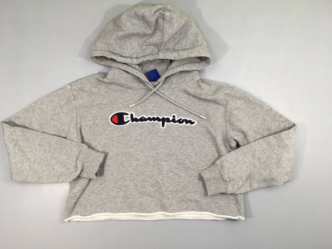 Sweat à capuche court gris chiné Champion, moins cher chez Petit Kiwi