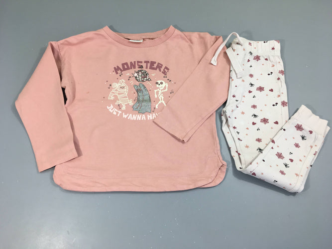 Pyjama 2 pcs.molleton rose/blanc Monsters, phosphorescent?, moins cher chez Petit Kiwi