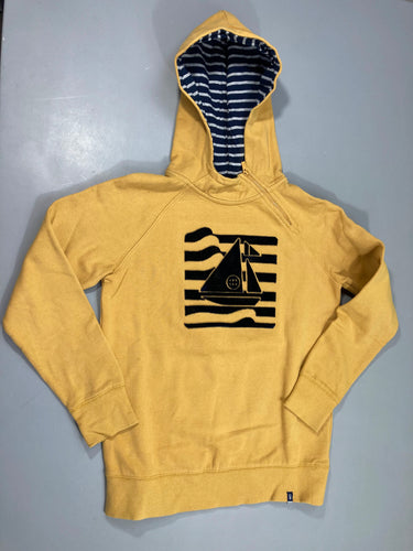 Sweat à capuche jaune bateau relief, moins cher chez Petit Kiwi
