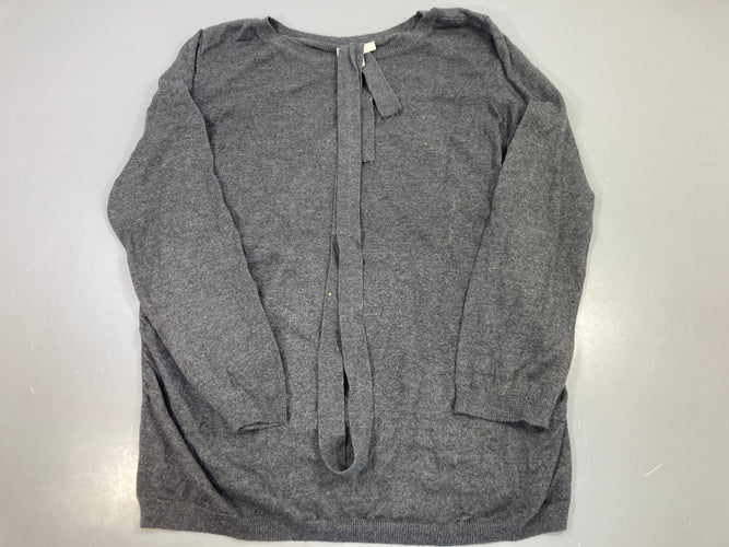 Pull gris chiné, fente et lien à nouer dans le dos, moins cher chez Petit Kiwi