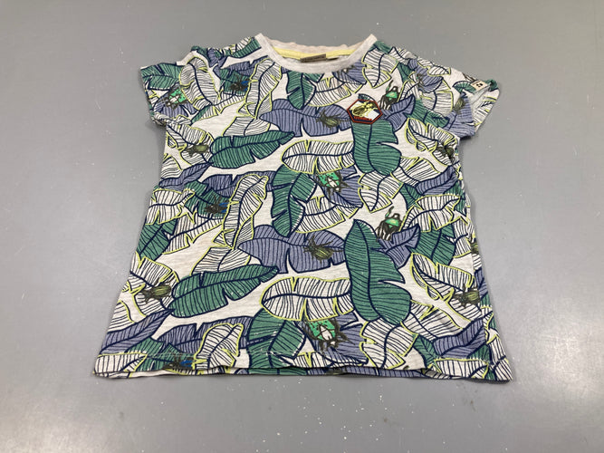 T-shirt m.c gris feuillage bleu-vert Scarabé, moins cher chez Petit Kiwi