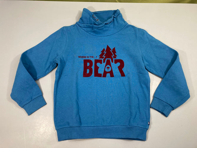 Sweat bleu col snood Bear relief, moins cher chez Petit Kiwi