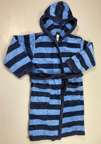 Peignoir velours rayé bleu à capuche, moins cher chez Petit Kiwi