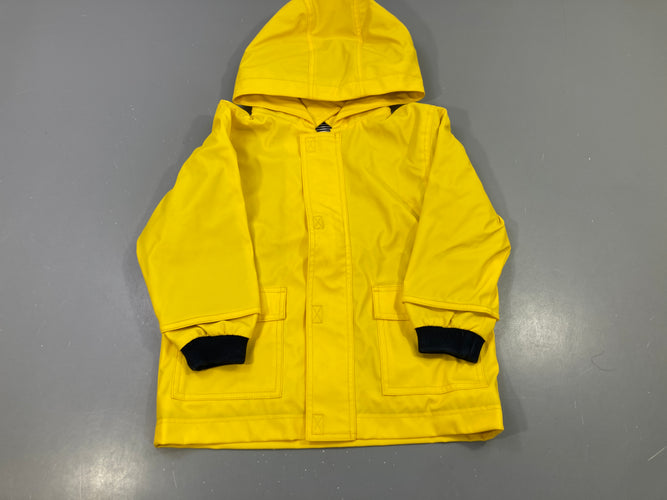 Ciré jaune, capuche, poignets côtes marine, moins cher chez Petit Kiwi