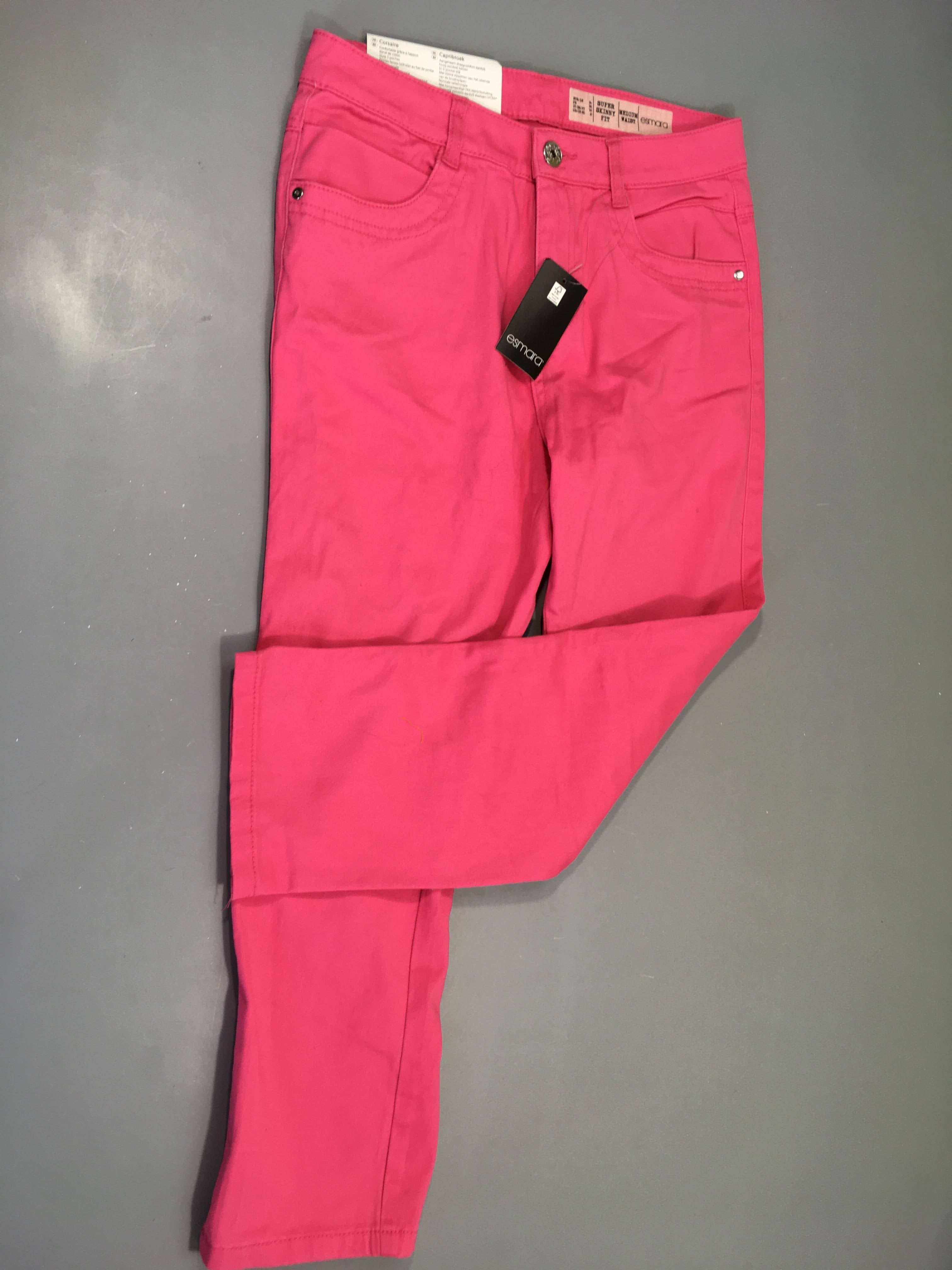 Pantalon rose vif corsaire coton/élasthane NEUF ESMARA, 36
