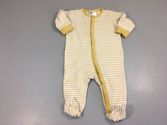 Pyjama jersey blanc rayé jaune, moins cher chez Petit Kiwi