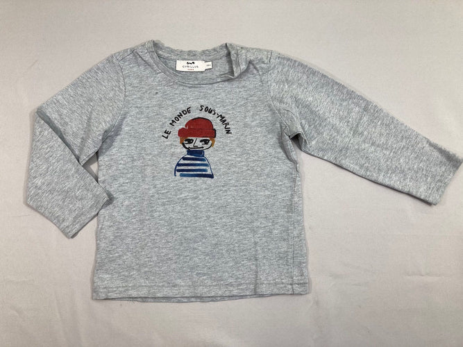 T-shirt m.l gris chiné Monde sous-marin, moins cher chez Petit Kiwi