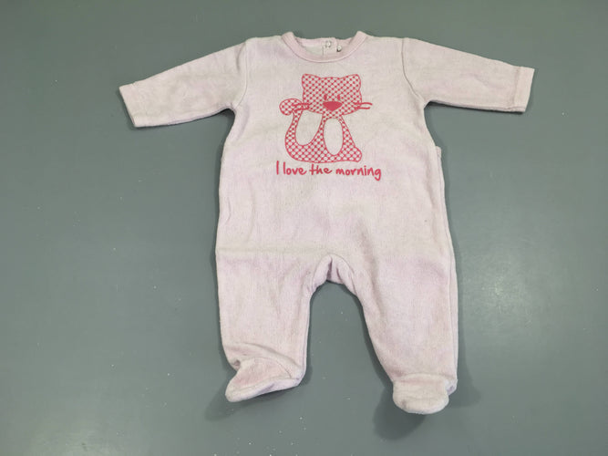 Pyjama velours rose chat, moins cher chez Petit Kiwi