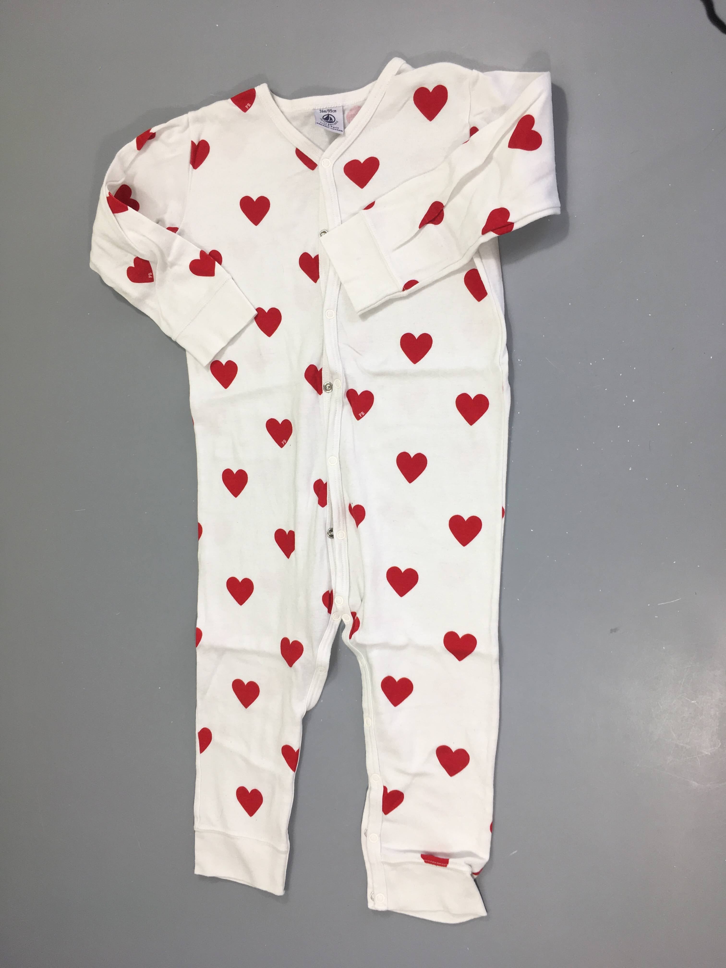 Pyjama sans pieds jersey blanc coeurs