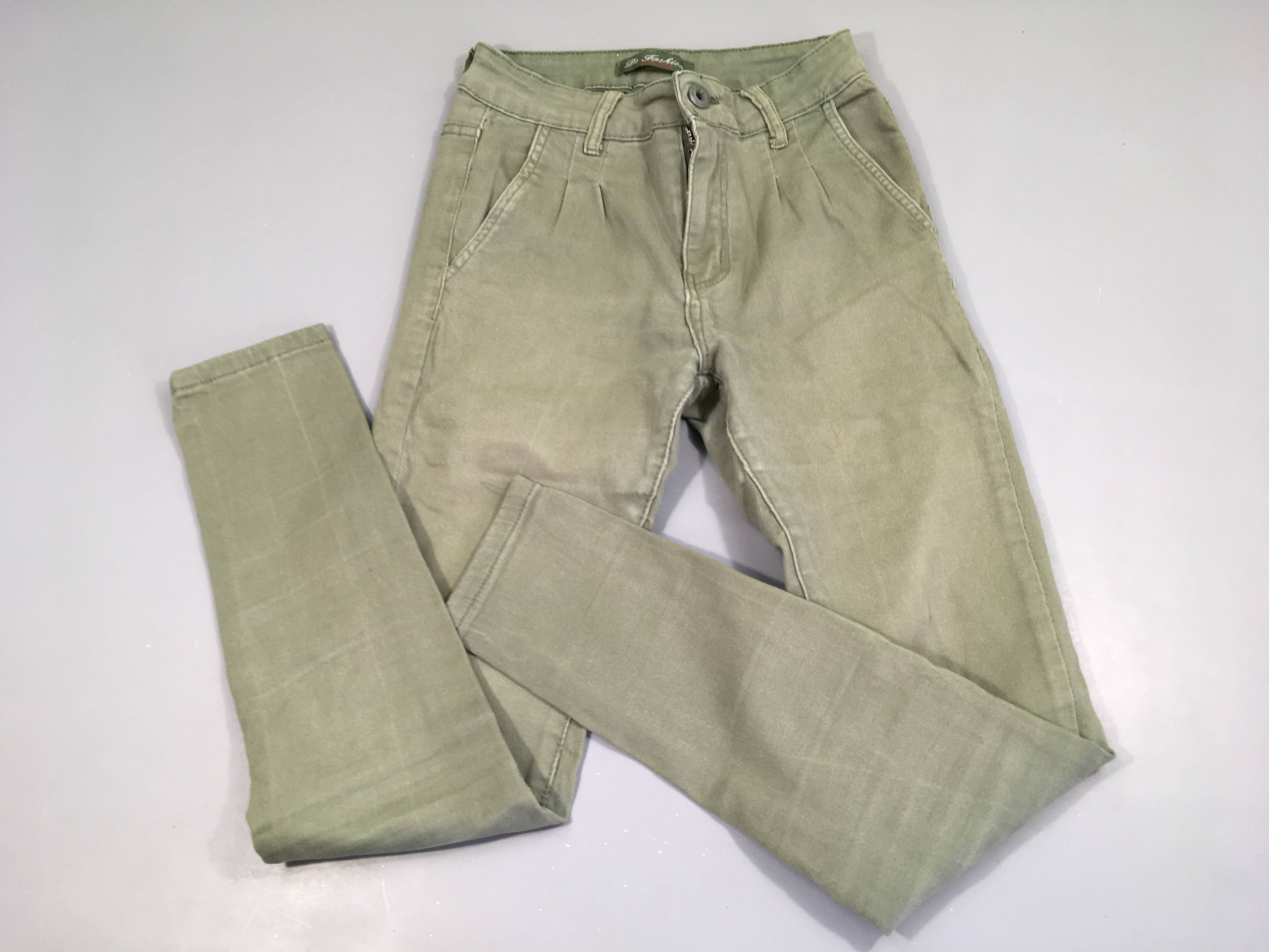 Jean slim taille élastique kaki clair coton/élasthane, 36