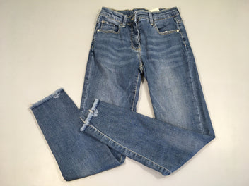 Jean skinny bleu franges dans le bas coton/élasthane MARIE