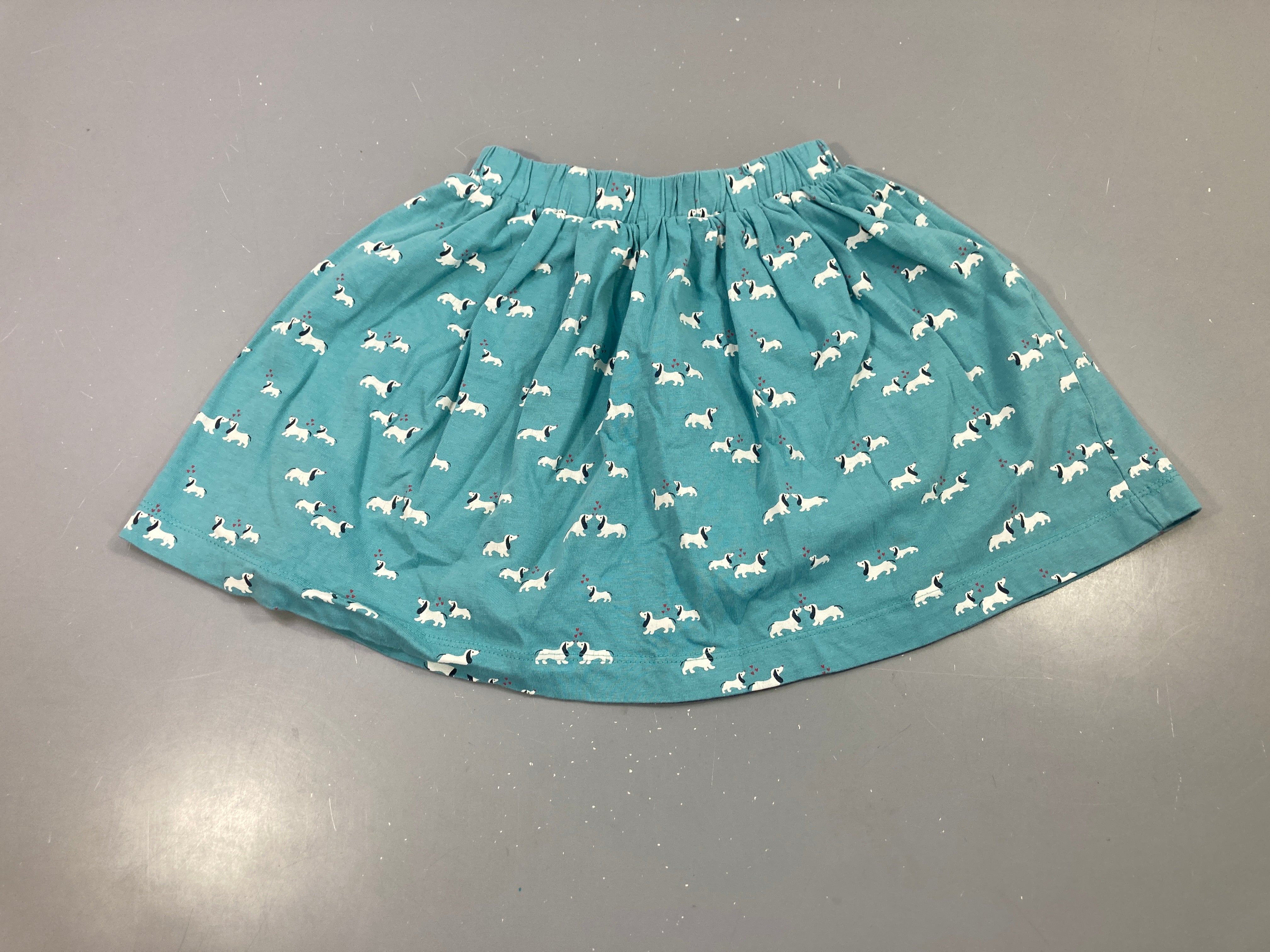Jupe jersey bleue imprimé chiens coeurs