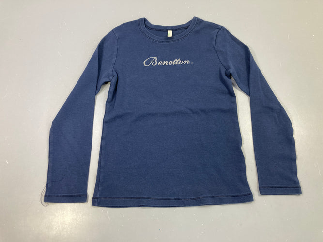 T-shirt m.l bleu marine, logo Benetton pailleté, moins cher chez Petit Kiwi