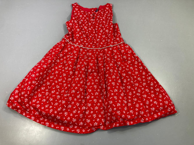 Robe s.m rouge, petites fleurs blanches, liseré taille, moins cher chez Petit Kiwi