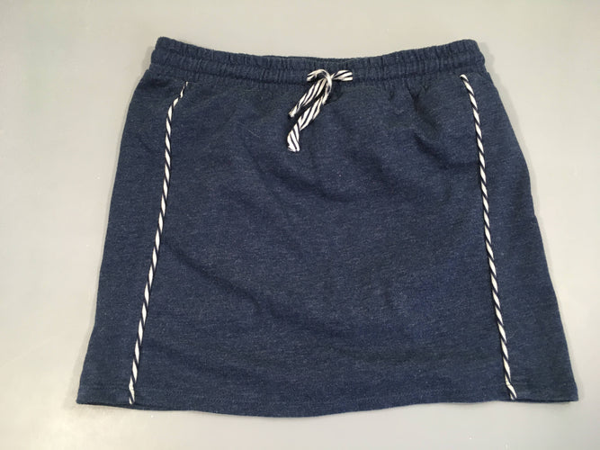 Jupe bleu foncé coton/polyester détail ligné bleu/blanc taille élastique, moins cher chez Petit Kiwi