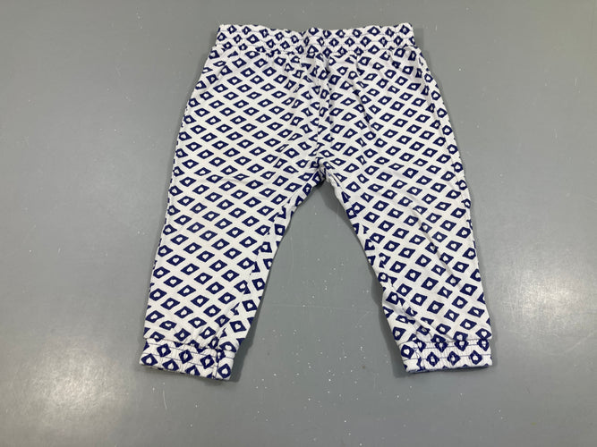 Pantalon jersey blanc motifs bleu triangles coeurs triangles taille et chevilles élastiques, moins cher chez Petit Kiwi