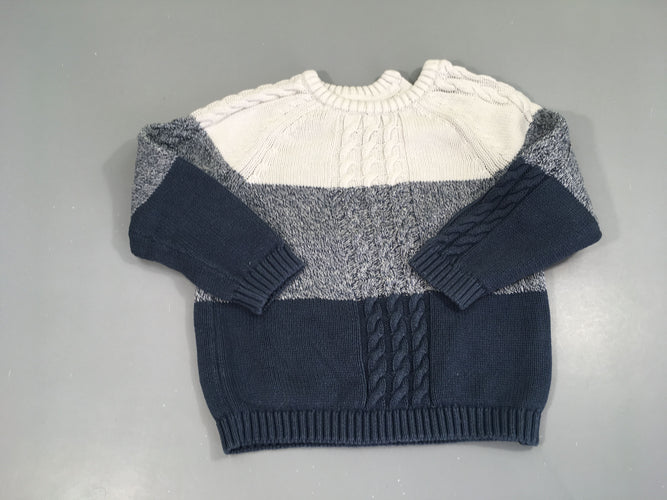 Pull rayé blanc/bleu marine, moins cher chez Petit Kiwi