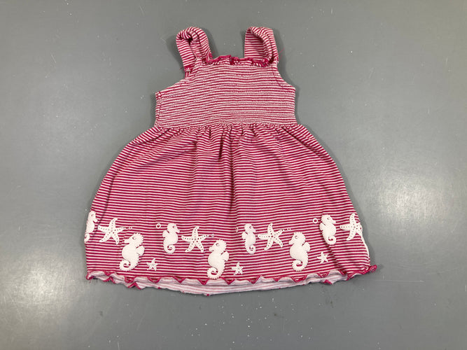 Robe s.m rose rayé blanc s.moks  buste Hippocampes bas, moins cher chez Petit Kiwi