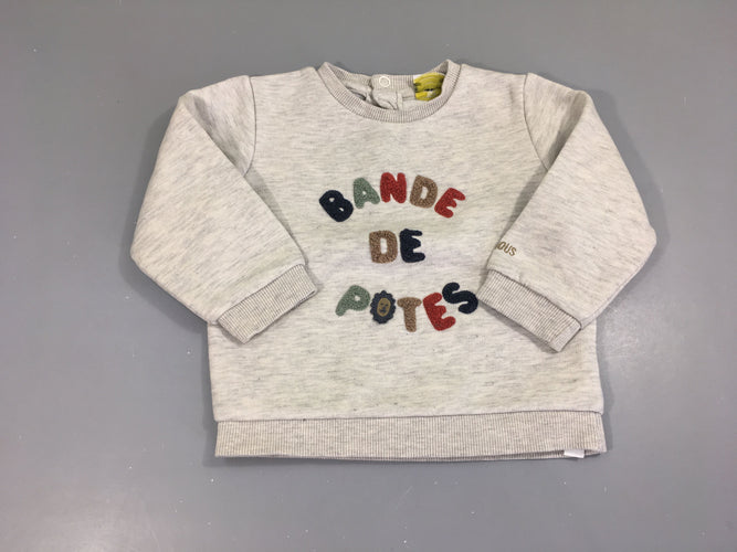 Sweat gris chiné Bande de potes relief, moins cher chez Petit Kiwi