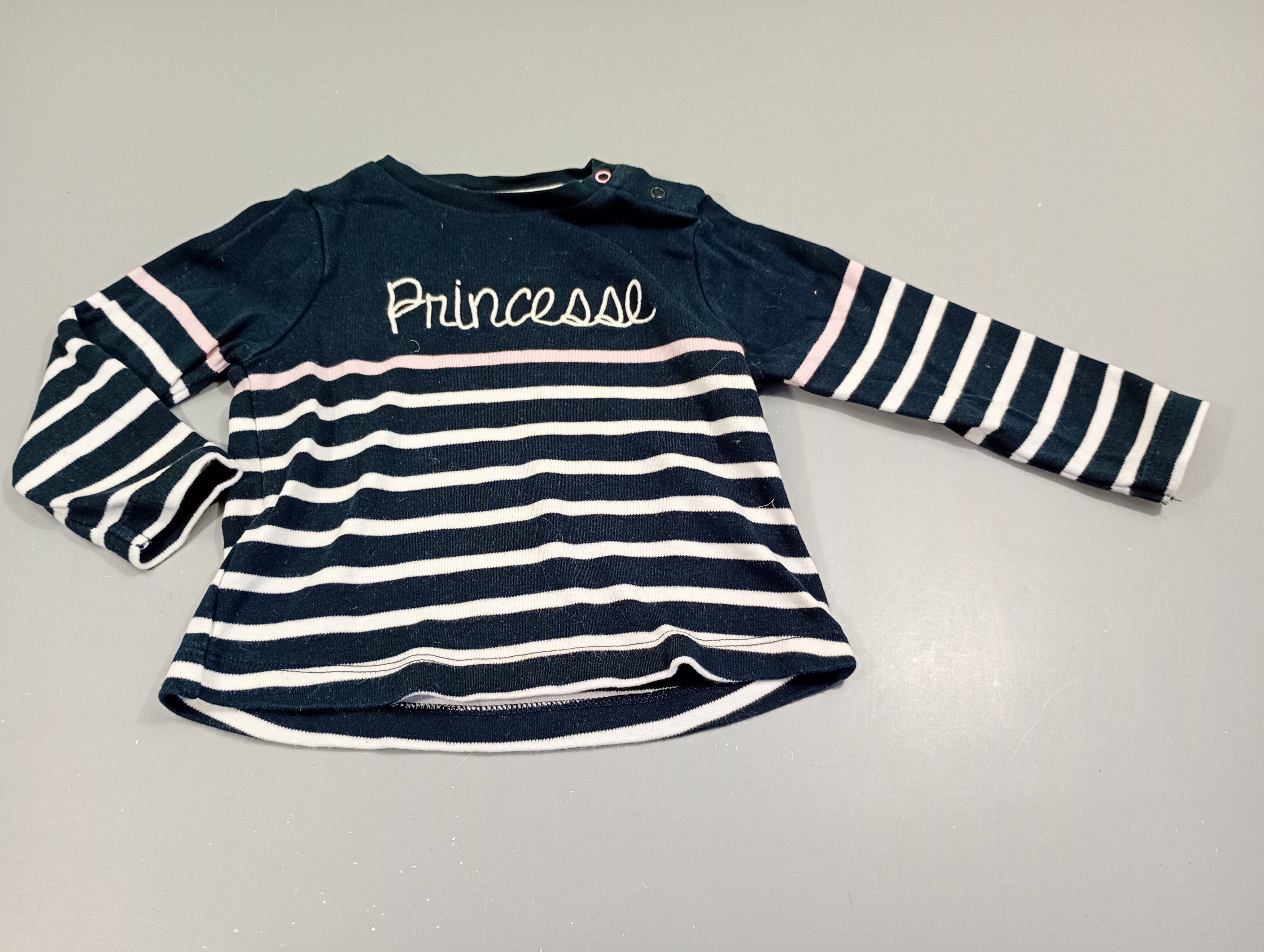 Sweat  bleu marine rayé rose, blanc  