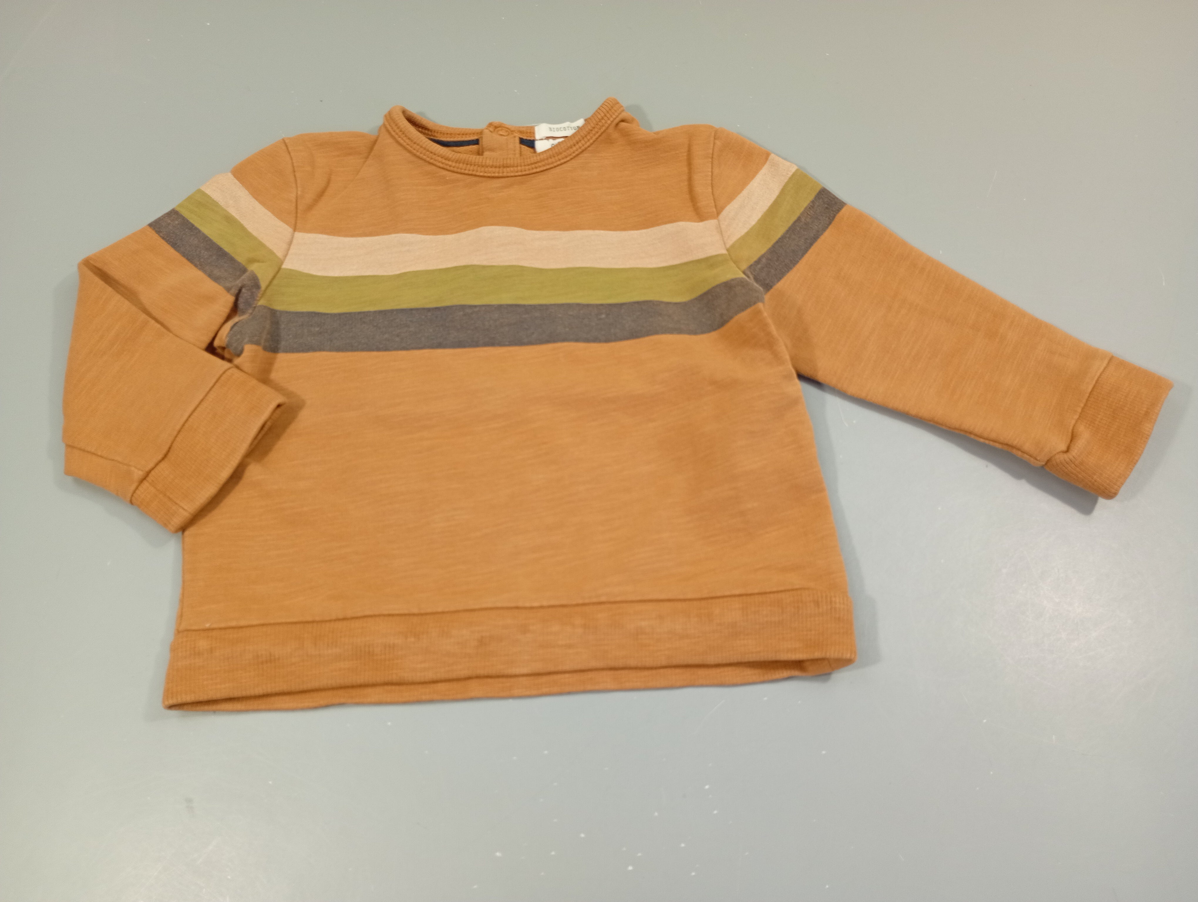 T-shirt m.l  brun clair flammé rayé beige, vert, bleu marine