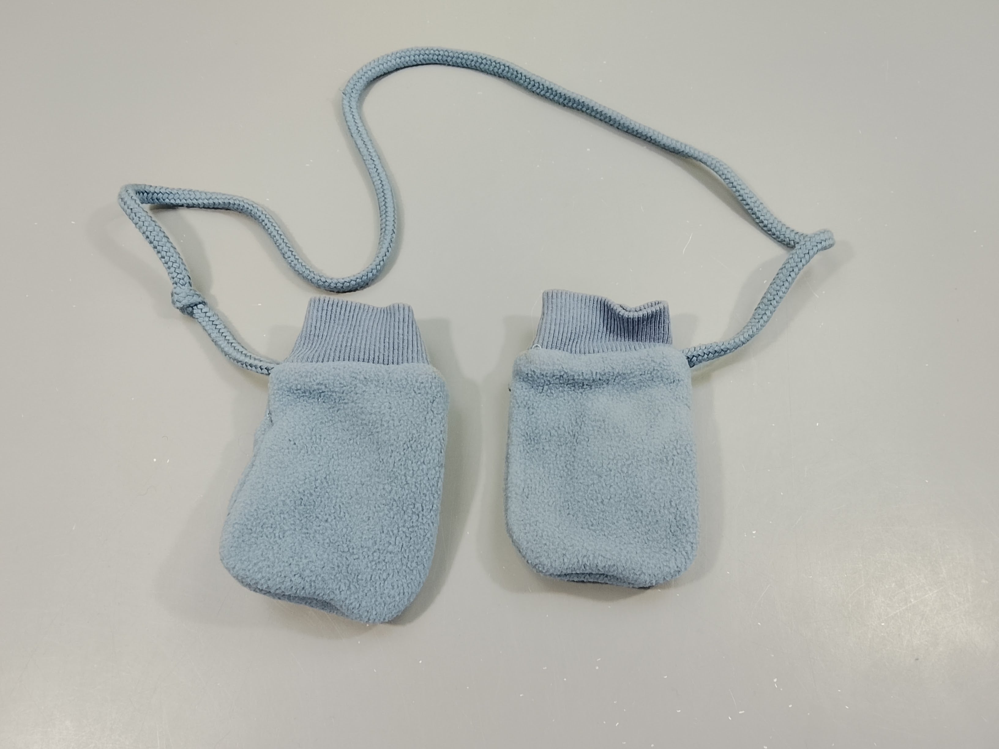 Moufles polar  bleu, intérieur jersey avec cordon T3