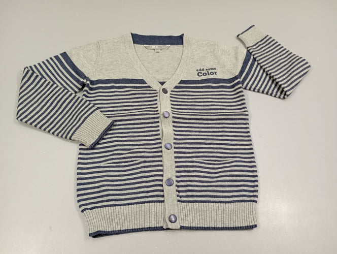 Gilet gris chiné rayé bleu "add some color" col V, moins cher chez Petit Kiwi