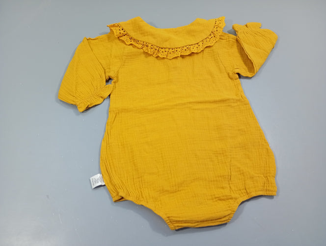 Combishort ml en gaz de coton jaune moutarde avec grand col, moins cher chez Petit Kiwi