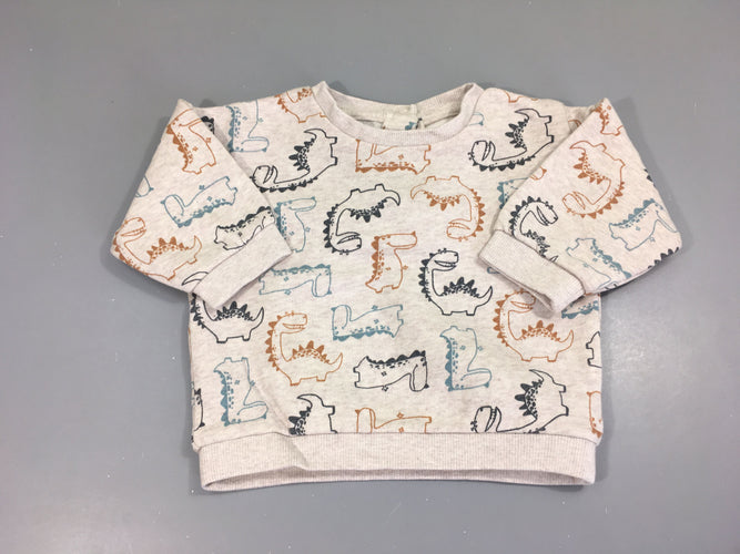 Sweat molleton gris chiné dinos, moins cher chez Petit Kiwi