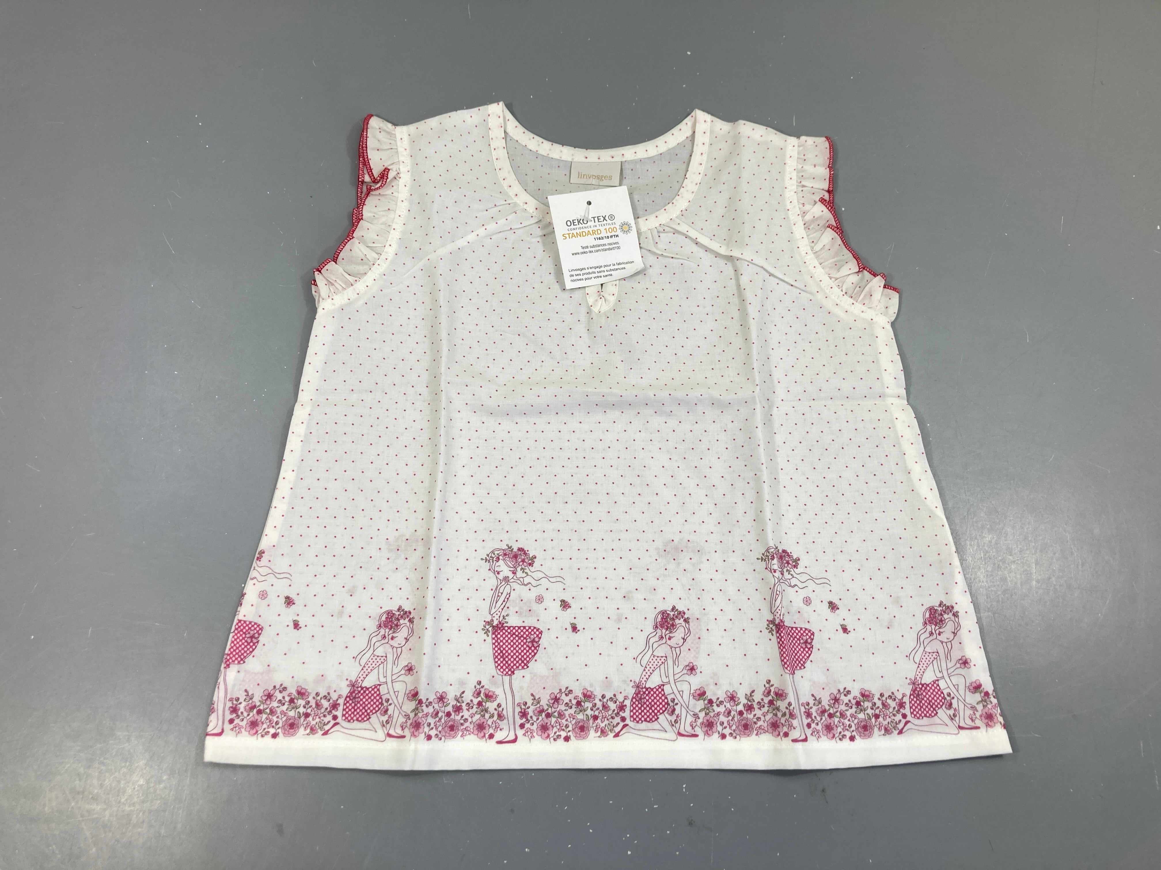 Neuf-Blouse légère blanche pois roses filles Oeko-Tex Linvosges