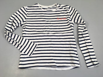 T-shirt m.l blanc ligné bleu marine coton