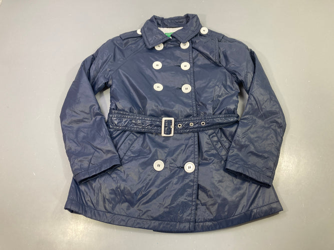 Trench croisé bleu marine, boutons blancs, ceinture à boucle, moins cher chez Petit Kiwi