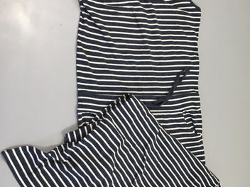 Robe s.m longue jersey bleu ligné blanc coton/polyester poche et cordon à la taille