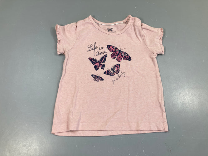 T-shirt m.c rose chiné Papillons, moins cher chez Petit Kiwi