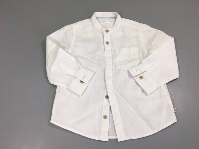 Chemise m.l blanche col mao 55%Lin, moins cher chez Petit Kiwi