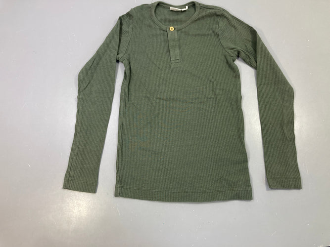 T-shirt m.l vert kaki côtelé, bouton bois col, moins cher chez Petit Kiwi