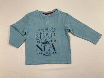 T-shirt m.l bleu Stories-Col boutonné