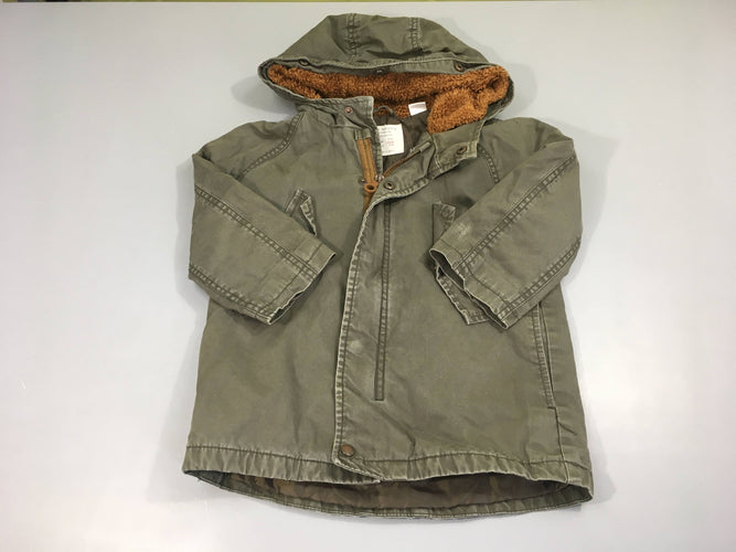 Veste légère kaki à capuche (capuche doublée Teddy), moins cher chez Petit Kiwi