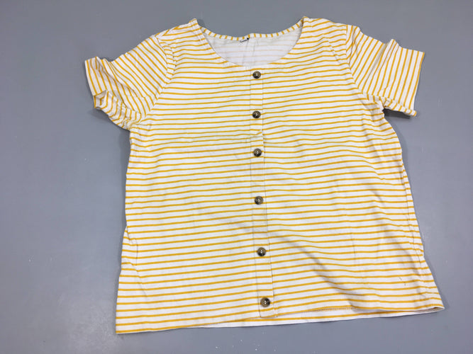 T-Shirt m.c boutonné devant ligné blanche et jaune coton, moins cher chez Petit Kiwi