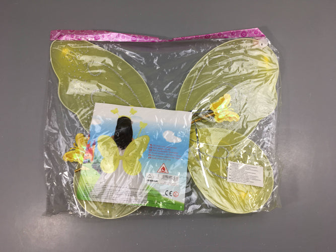 NEUF déguisement ailes de fée jaune + diadème + sceptre, moins cher chez Petit Kiwi