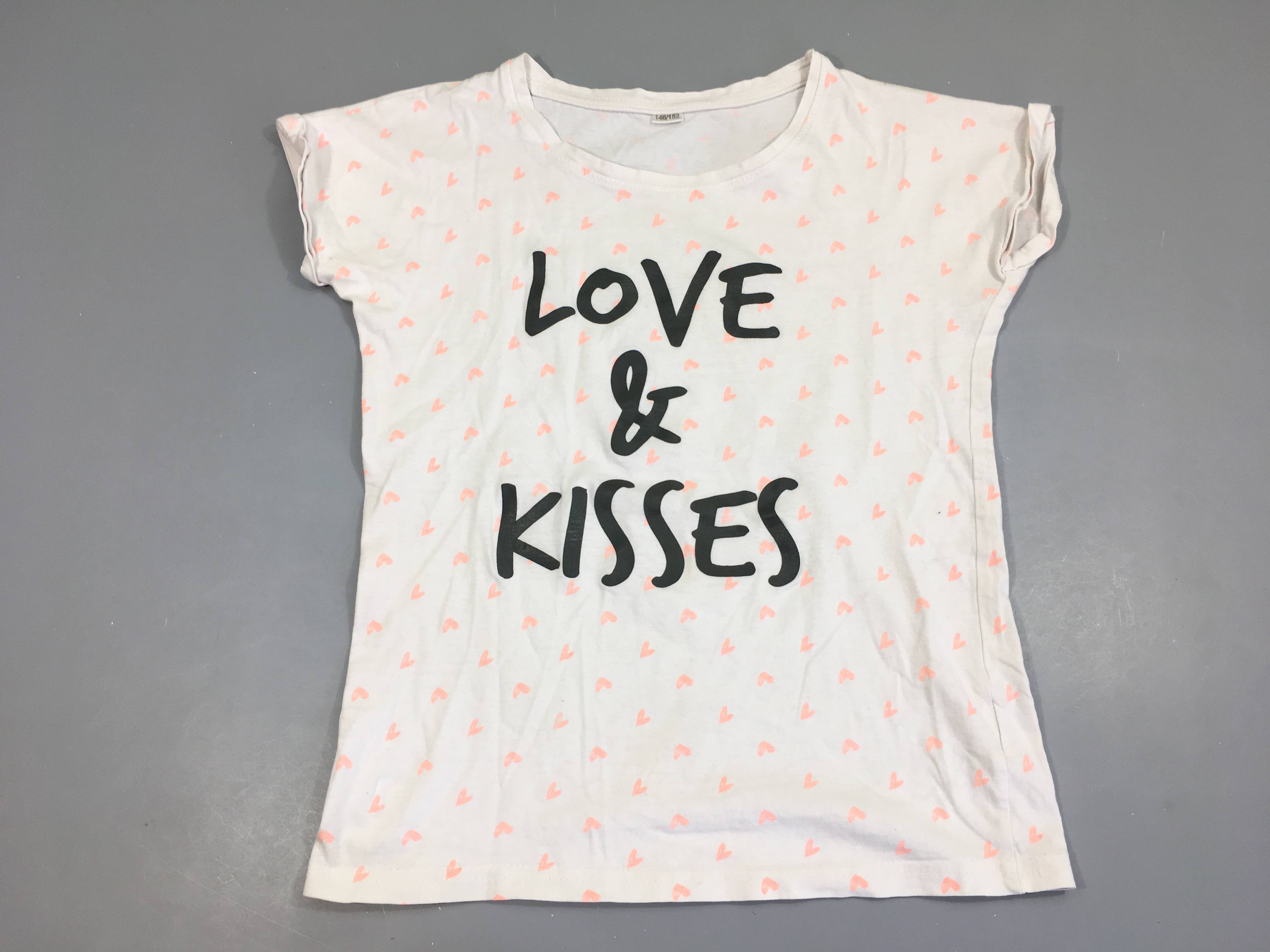 T-Shirt m.c blanc coeurs roses love & kisses coton