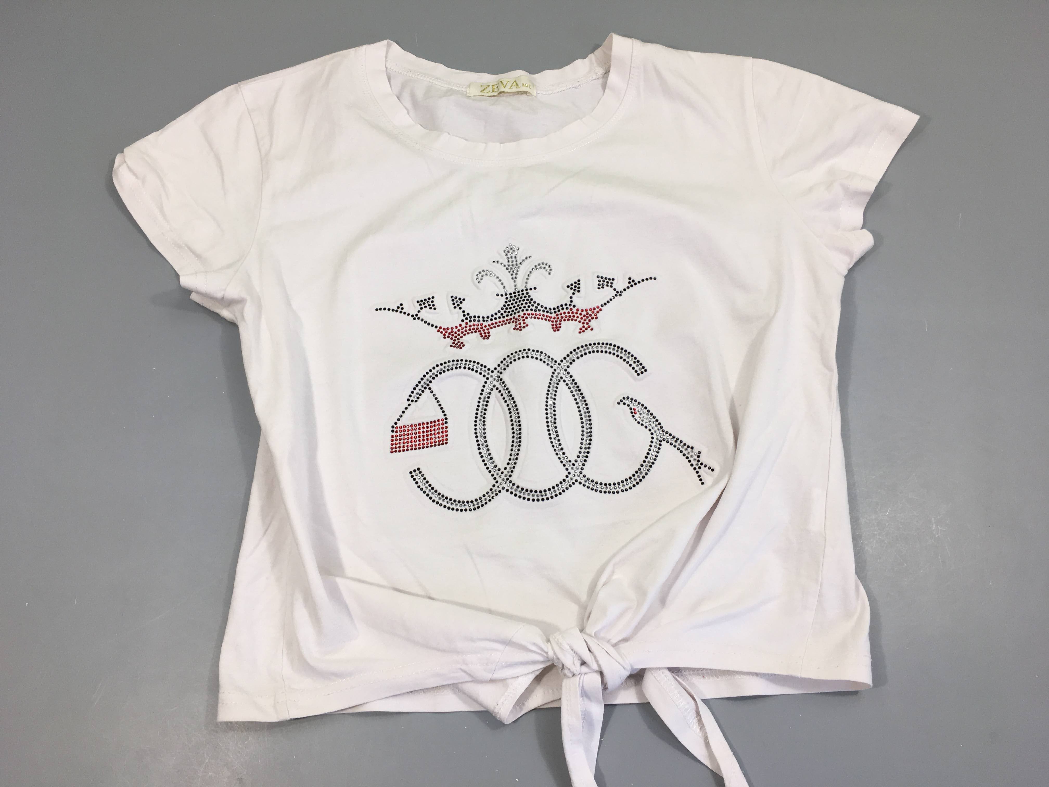 T-Shirt m.c blanc couronne et noeud devant 95% coton/élasthane  ZEVA