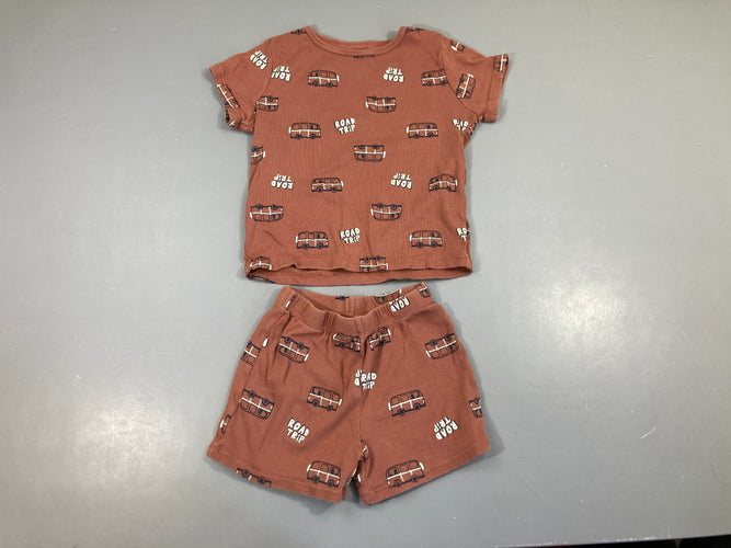 Pyjama 2pcs jersey côtelé brun Bus, moins cher chez Petit Kiwi
