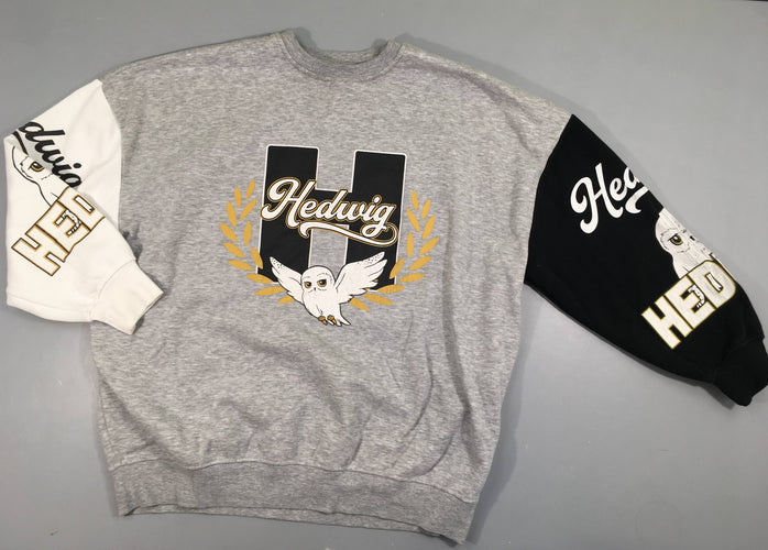 Sweat gris chiné Hedwig Harr.y Potter, bouloché, moins cher chez Petit Kiwi