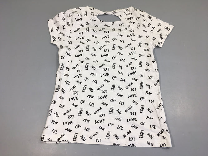 T-Shirt m.c blanc love yeah ouverture dos coton, moins cher chez Petit Kiwi